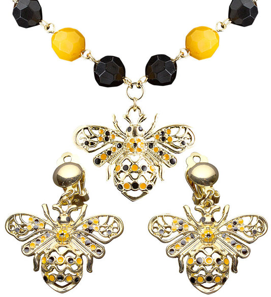 Schmuckset mit Bienen-Motiv bestehend aus Kette und Ohrringen