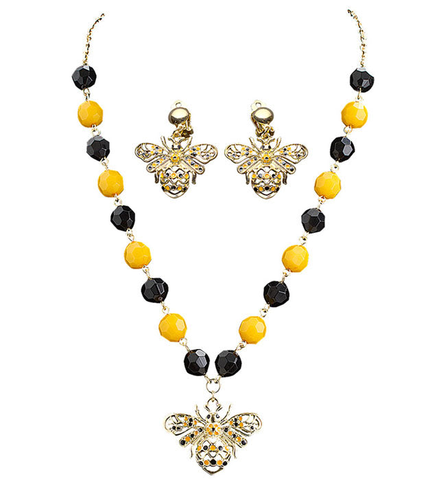 Schmuckset mit Bienen-Motiv bestehend aus Kette und Ohrringen