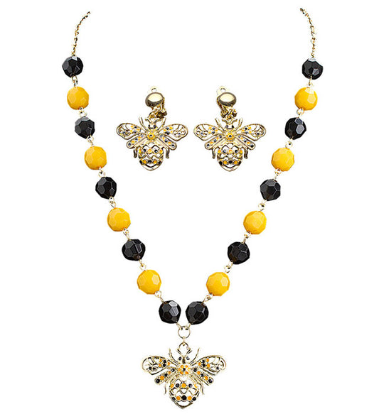 Schmuckset mit Bienen-Motiv bestehend aus Kette und Ohrringen