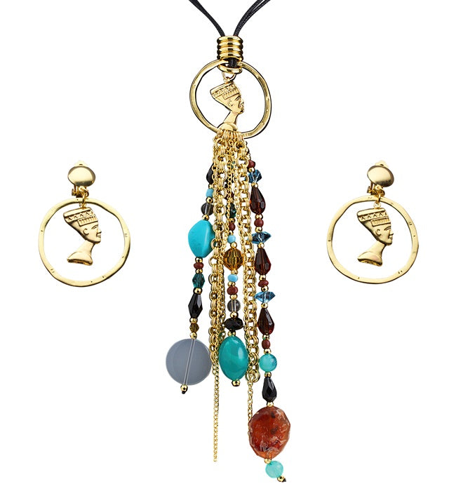 Cleopatra Schmuck-Set mit goldfarbener Kette und Ohrringen für Fasnacht