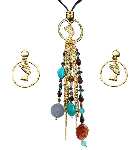 Cleopatra Schmuck-Set mit goldfarbener Kette und Ohrringen für Fasnacht