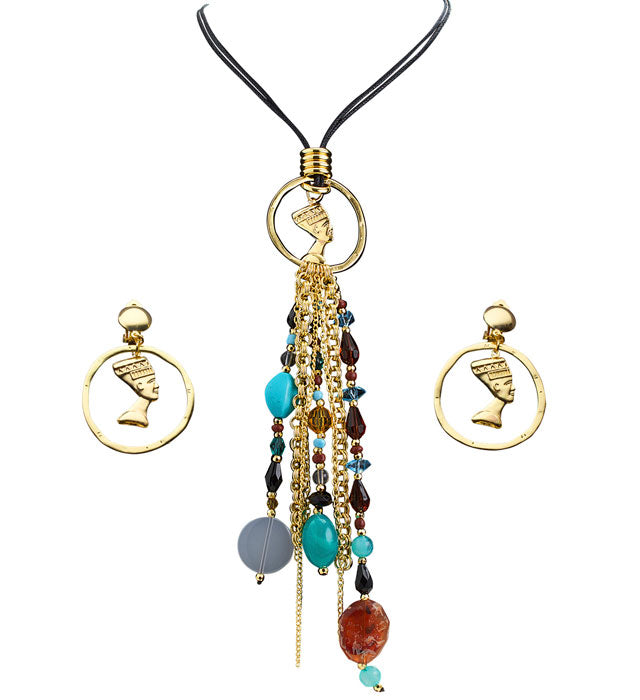 Cleopatra Schmuck-Set mit goldfarbener Kette und Ohrringen für Fasnacht