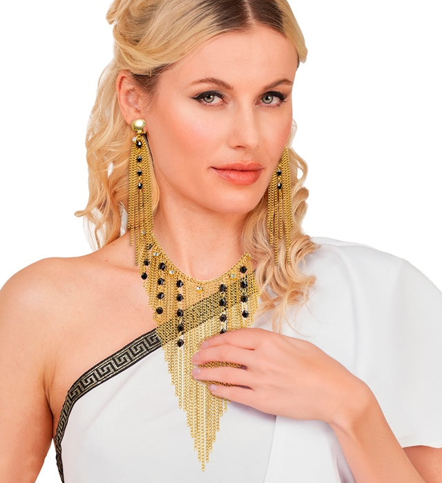 Schmuck-Set mit Kette und Ohrringen im Nofretete-Design für Fasnacht