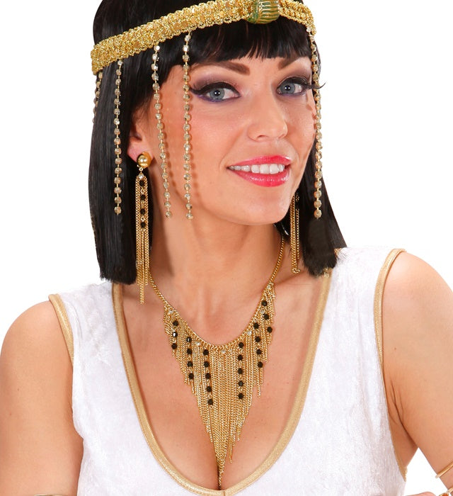 Schmuck-Set mit Kette und Ohrringen im Nofretete-Design für Fasnacht