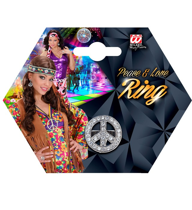 Strass Ring mit Peace & Love Schriftzug, funkelndes Fasnacht Accessoire