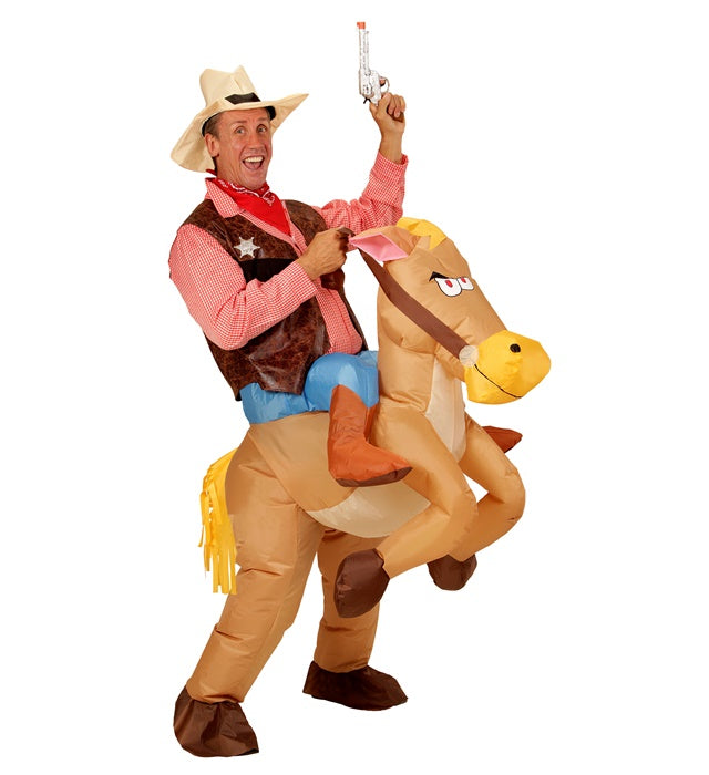 Aufblasbares Cowboy-Kostüm mit Pferd und Cowboy-Hut auf Fasnacht