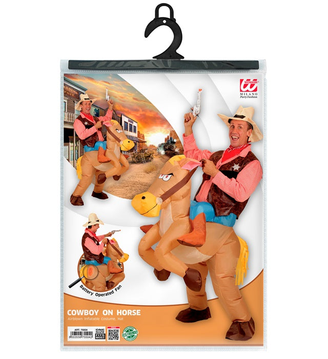 Aufblasbares Cowboy-Kostüm mit Pferd und Cowboy-Hut auf Fasnacht