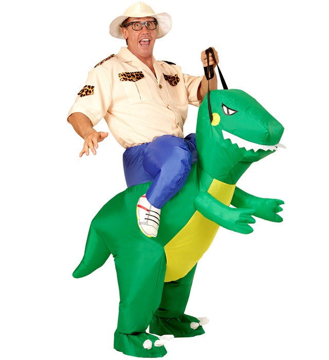 Aufblasbares Dinosaurier-Kostüm mit integriertem Gebläse und Hut für Fasnacht