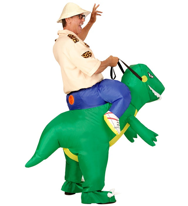 Aufblasbares Dinosaurier-Kostüm mit integriertem Gebläse und Hut für Fasnacht