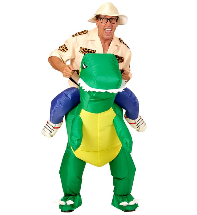 Aufblasbares Dinosaurier-Kostüm mit integriertem Gebläse und Hut für Fasnacht