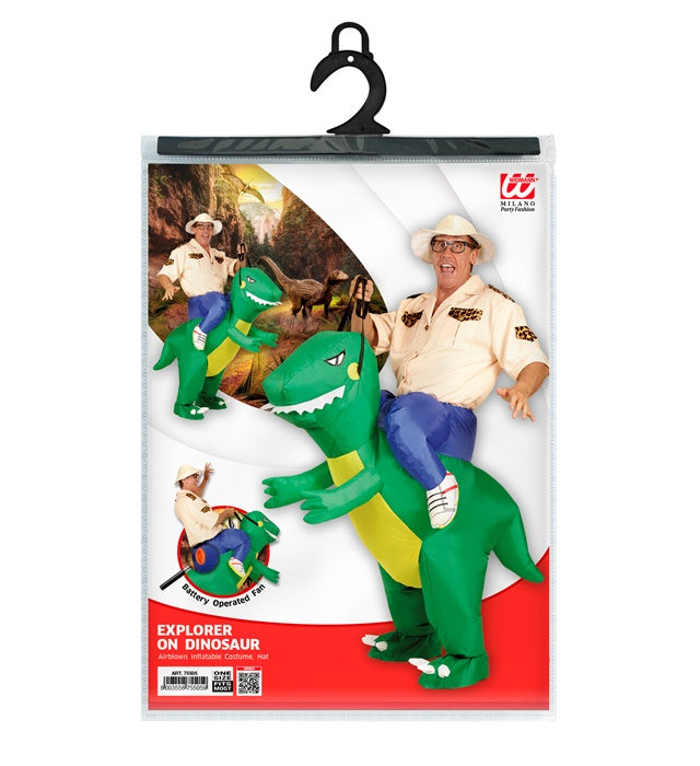 Aufblasbares Dinosaurier-Kostüm mit integriertem Gebläse und Hut für Fasnacht