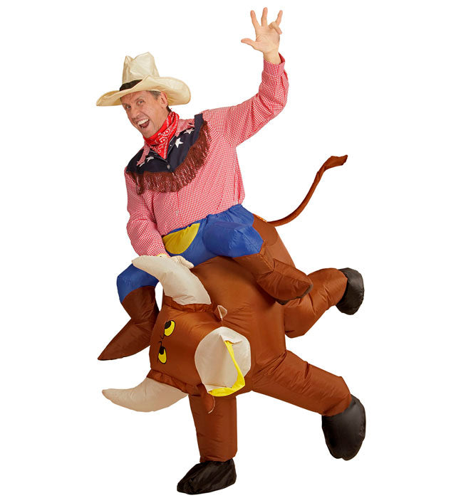 Aufblasbares Stier-Kostüm mit integriertem Gebläse und Hut für Fasnacht