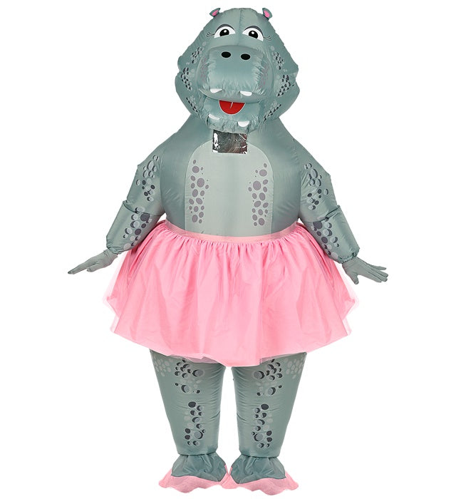 Aufblasbares Hippo Ballerina Kostüm mit Maske und Gebläse für Fasnacht