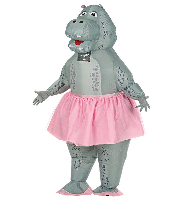 Aufblasbares Hippo Ballerina Kostüm mit Maske und Gebläse für Fasnacht