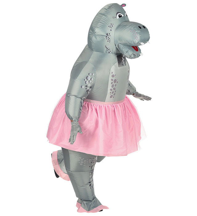 Aufblasbares Hippo Ballerina Kostüm mit Maske und Gebläse für Fasnacht