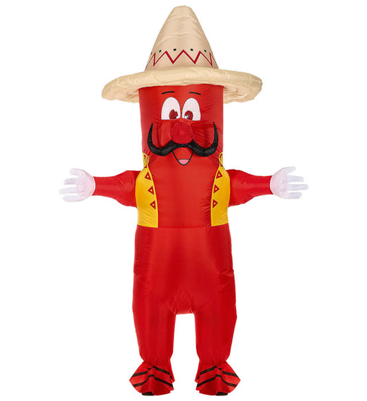 Aufblasbares Mexikanisches Chili Kostüm mit Sombrero und Gebläse für Fasnacht und Karneval