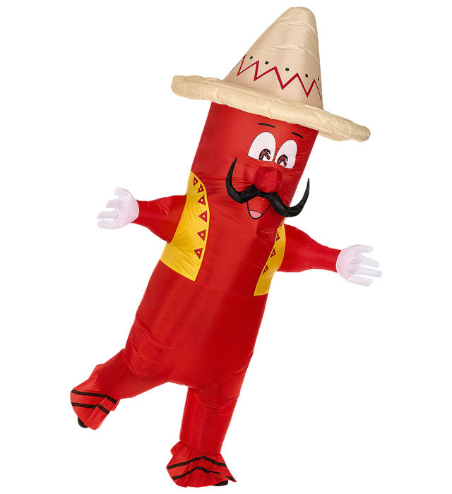 Aufblasbares Mexikanisches Chili Kostüm mit Sombrero und Gebläse für Fasnacht und Karneval