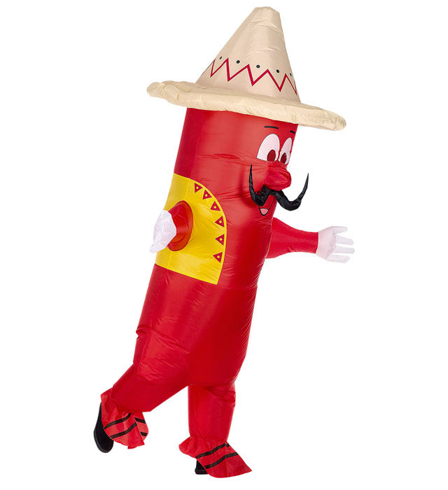 Aufblasbares Mexikanisches Chili Kostüm mit Sombrero und Gebläse für Fasnacht und Karneval