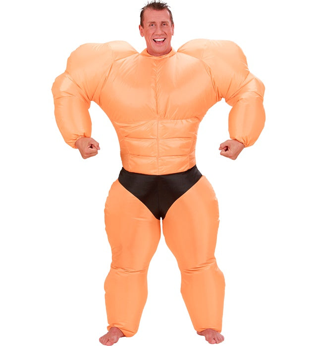 Aufblasbares Bodybuilder-Kostüm mit Gebläse und Batteriebetrieb für Fasnacht