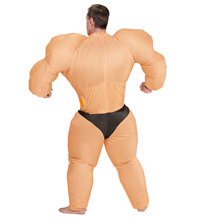 Aufblasbares Bodybuilder-Kostüm mit Gebläse und Batteriebetrieb für Fasnacht