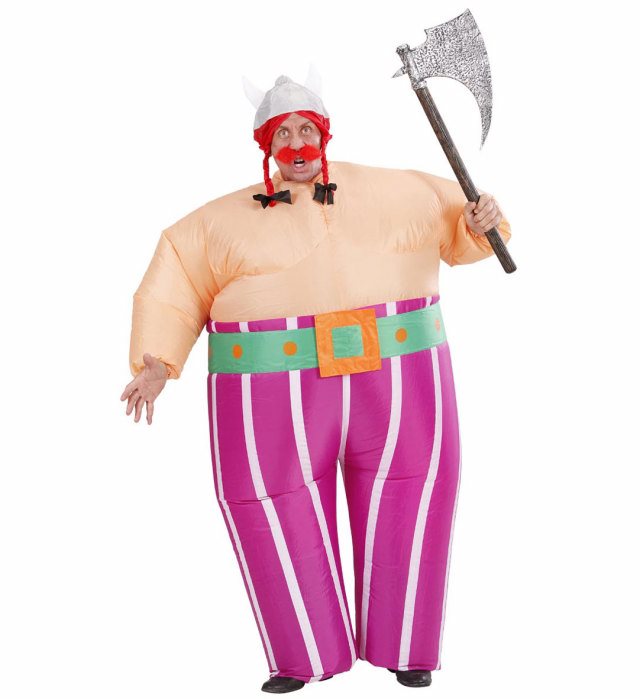 Aufblasbares Wikinger-Kostüm mit Helm, Zöpfen und Gürtel auf Fasnacht