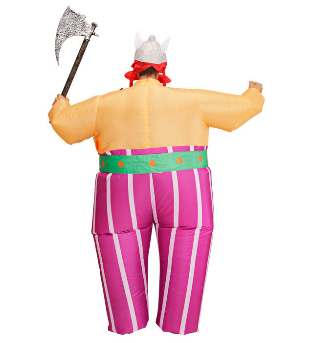 Aufblasbares Wikinger-Kostüm mit Helm, Zöpfen und Gürtel auf Fasnacht