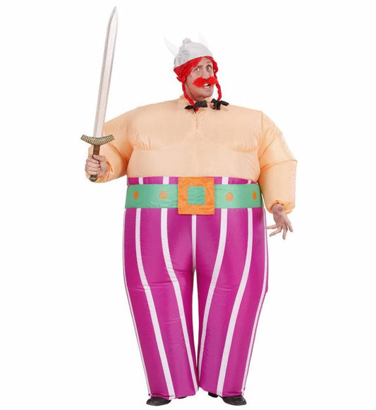 "WIKINGER" (aufblasbares Kostüm m. integriertem Gebläse, Gürtel, Helm mit Zöpfen) Diverse Farben