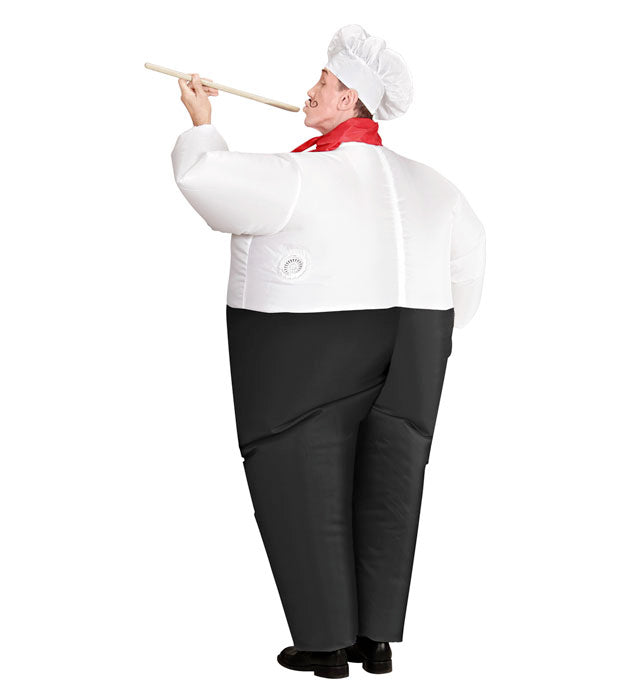 Aufblasbares Chefkoch-Kostüm mit Kochhut und Halstuch auf Fasnacht