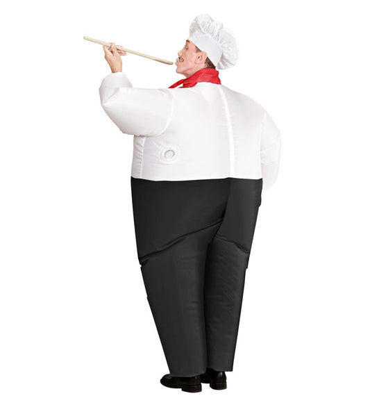 Aufblasbares Chefkoch-Kostüm mit Kochhut und Halstuch auf Fasnacht