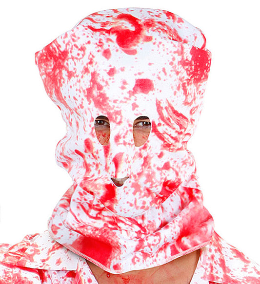 Blutige Horrorkapuzenmaske mit realistischen Blutflecken für Halloween und Fasnacht