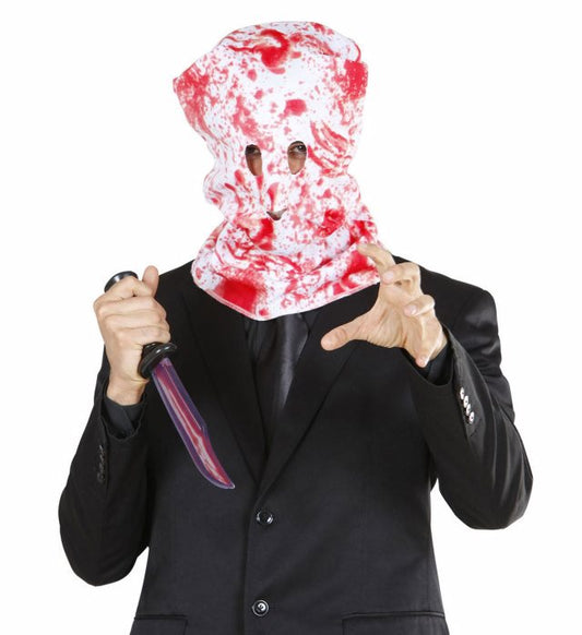 Blutige Horrorkapuzenmaske mit realistischen Blutflecken für Halloween und Fasnacht