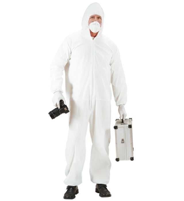 Tatort Investigator Overall Kostüm mit Kapuze, Mundschutz und Handschuhen