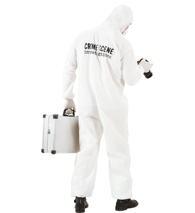 Tatort Investigator Overall Kostüm mit Kapuze, Mundschutz und Handschuhen