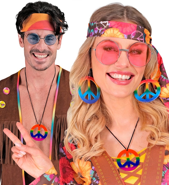 Bunte Regenbogen Hippiekette mit farbenfrohen Perlen als Fasnachts-Accessoire