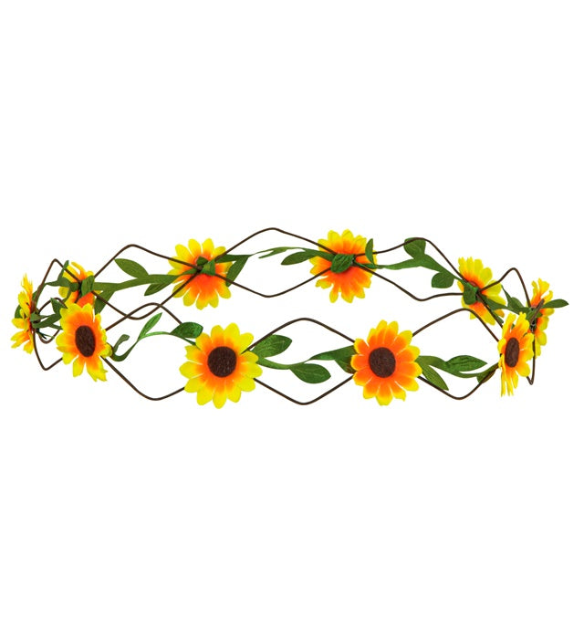 Blumendiadem mit leuchtenden Sonnenblumen auf schwarzem Hintergrund