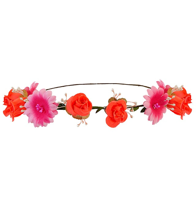 Rosa Blumen Stirnband mit detailreichen Blüten als Fasnachts-Accessoire