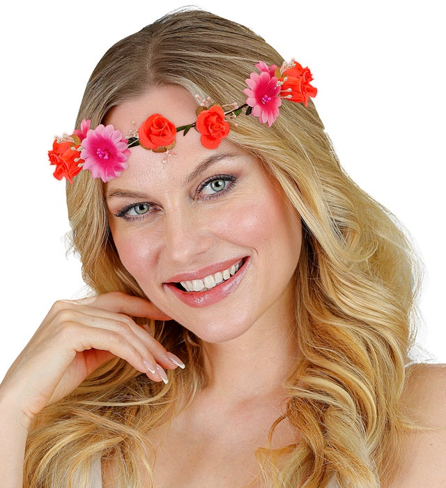 Rosa Blumen Stirnband mit detailreichen Blüten als Fasnachts-Accessoire
