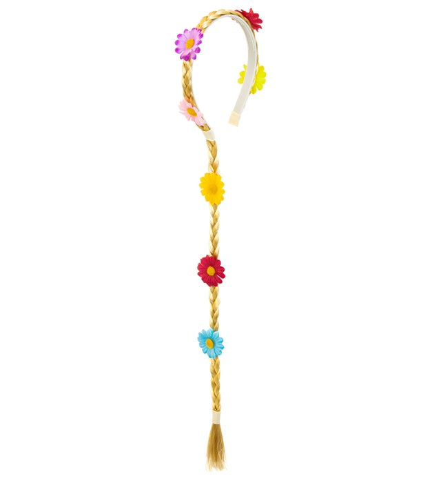 Haarreif mit buntem Blumen-Zopf als Fasnachts-Accessoire