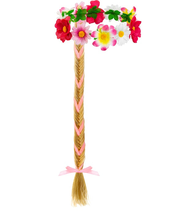 Buntes Stirnband mit Zopf und Blumen als Fasnacht-Accessoire