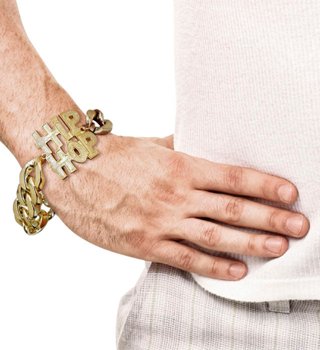 Golden schimmerndes Hip Hop Armband als Fasnacht Accessoire