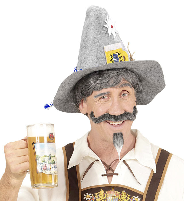 Filzhut mit Edelweiss und Bierkrug Motiv, traditionelles Bierfest Accessoire