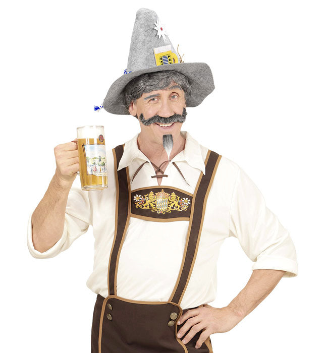 Filzhut mit Edelweiss und Bierkrug Motiv, traditionelles Bierfest Accessoire