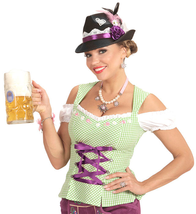 Bayerischer Fedora-Hut aus Filz mit traditioneller Dekoration, ideal für Fasnacht und Karneval