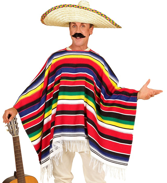 Authentischer mexikanischer Poncho mit buntem Streifenmuster für Fasnacht und Karneval