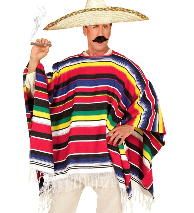 Authentischer mexikanischer Poncho mit buntem Streifenmuster für Fasnacht und Karneval