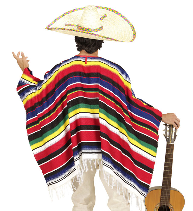 Authentischer mexikanischer Poncho mit buntem Streifenmuster für Fasnacht und Karneval