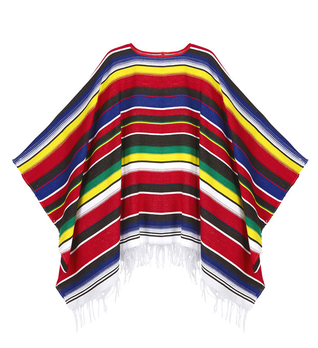 Authentischer mexikanischer Poncho mit buntem Streifenmuster für Fasnacht und Karneval