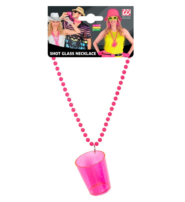 Neon pinke Schnapsglaskette als Fasnacht Accessoire