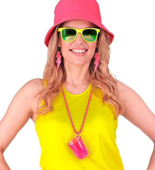 Neon pinke Schnapsglaskette als Fasnacht Accessoire
