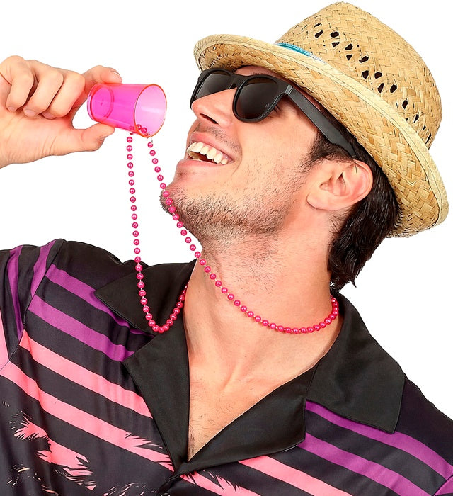 Neon pinke Schnapsglaskette als Fasnacht Accessoire